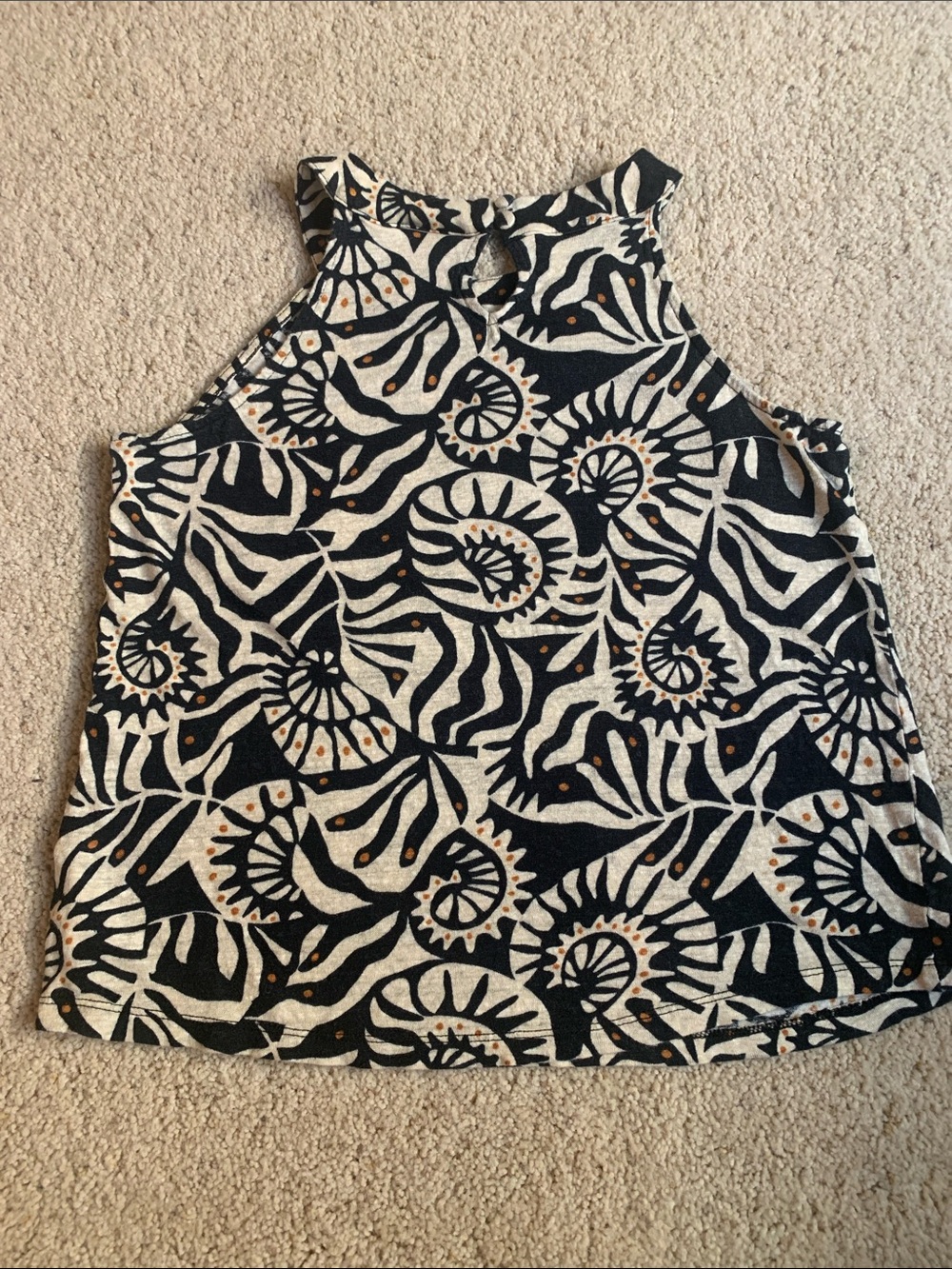 Nicole Miller Black & Cream Botanical Halter with Tan Accents 100% linen - Picture 7 of 8